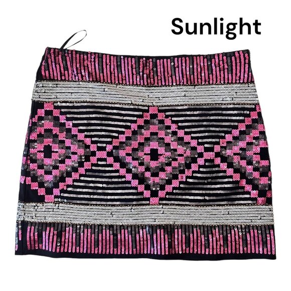 Forever 21 Women Mini Skirt SZ M Black-Pink Sequined-Side Zip Cocktail-Party Nig - Picture 1 of 9